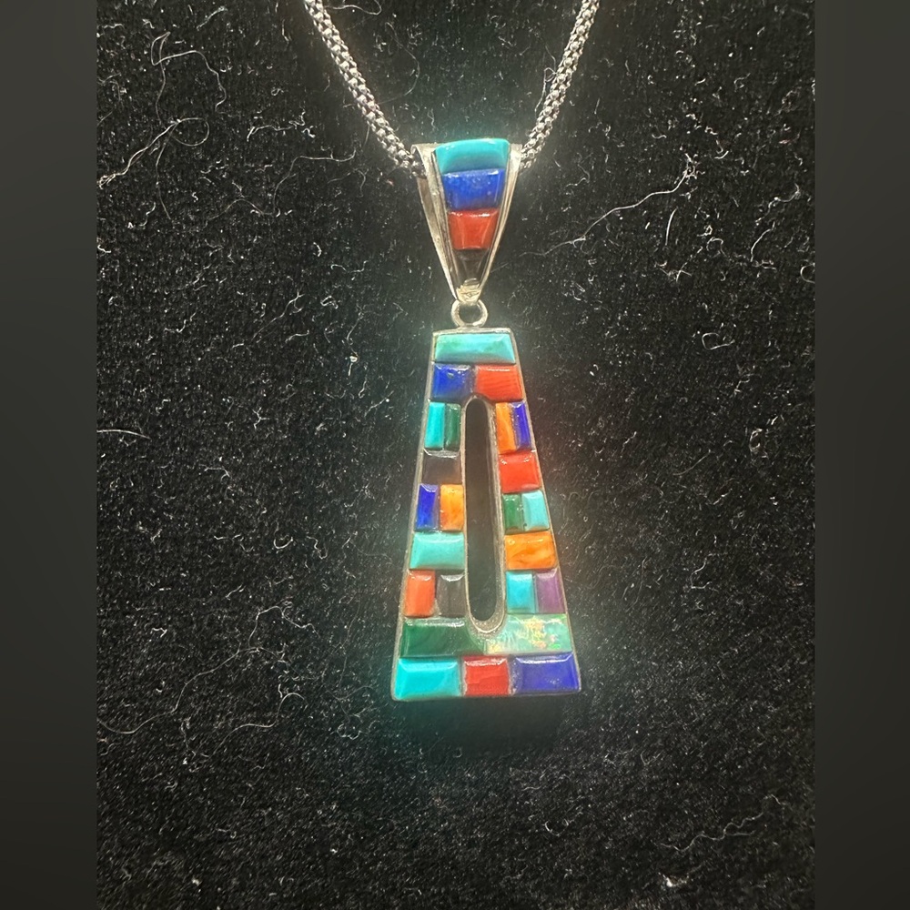 Native American sterling silver multi stone pendant and chain